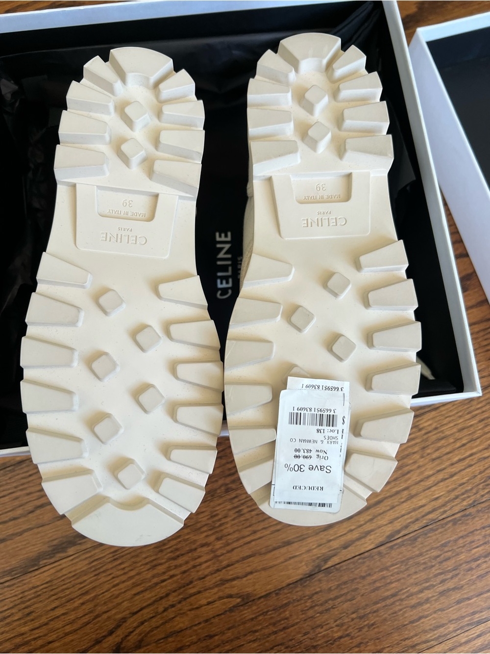 Celine Cream Canvas Lace-Up Boot with Tan Triomphe logo - Picture 3 of 11